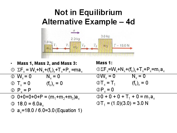 Not in Equilibrium Alternative Example – 4 d • Mass 1, Mass 2, and