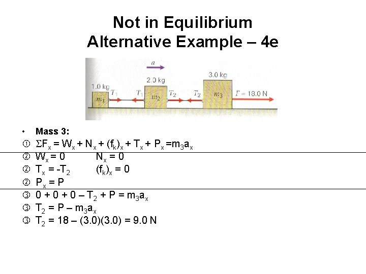 Not in Equilibrium Alternative Example – 4 e • Mass 3: SFx = Wx