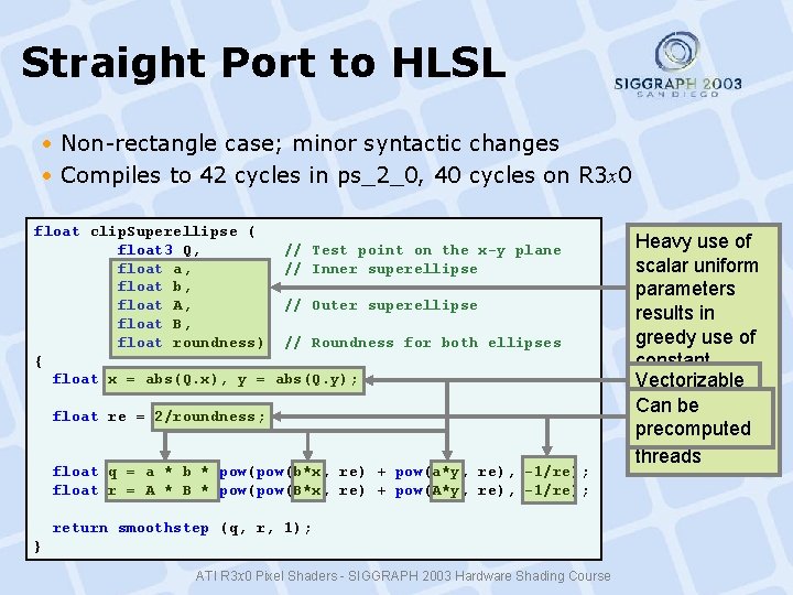 Straight Port to HLSL • Non-rectangle case; minor syntactic changes • Compiles to 42 Straight Port to HLSL • Non-rectangle case; minor syntactic changes • Compiles to 42