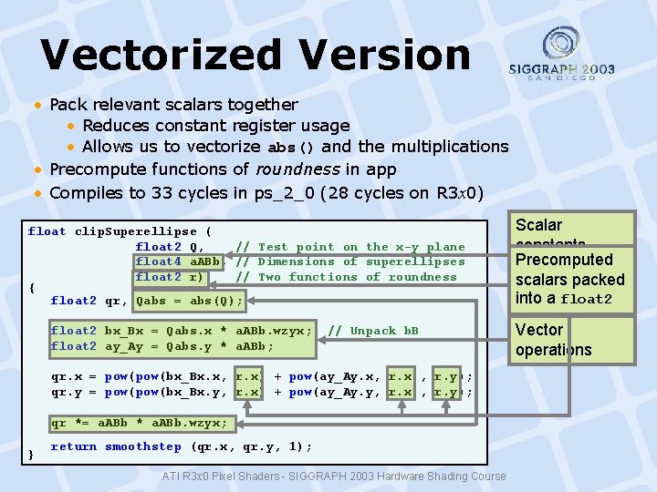Vectorized Version • Pack relevant scalars together • Reduces constant register usage • Allows Vectorized Version • Pack relevant scalars together • Reduces constant register usage • Allows