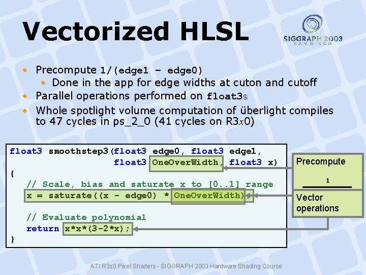 Vectorized HLSL • Precompute 1/(edge 1 – edge 0) • Done in the app Vectorized HLSL • Precompute 1/(edge 1 – edge 0) • Done in the app