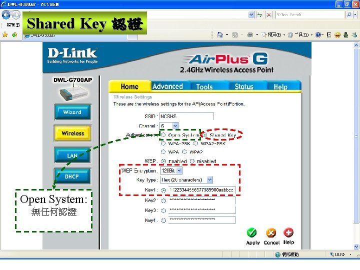 Shared Key 認證 Open System: 無任何認證 