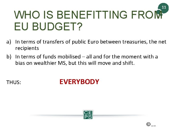 11 WHO IS BENEFITTING FROM EU BUDGET? a) In terms of transfers of public 11 WHO IS BENEFITTING FROM EU BUDGET? a) In terms of transfers of public