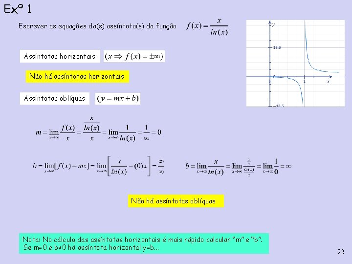 Exº 1 Escrever as equações da(s) assíntota(s) da função Assíntotas horizontais Não há assíntotas Exº 1 Escrever as equações da(s) assíntota(s) da função Assíntotas horizontais Não há assíntotas