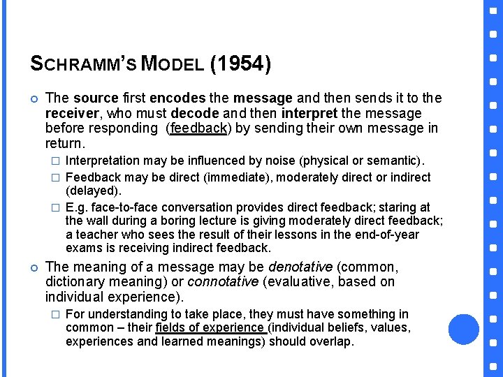 SCHRAMM’S MODEL (1954) The source first encodes the message and then sends it to