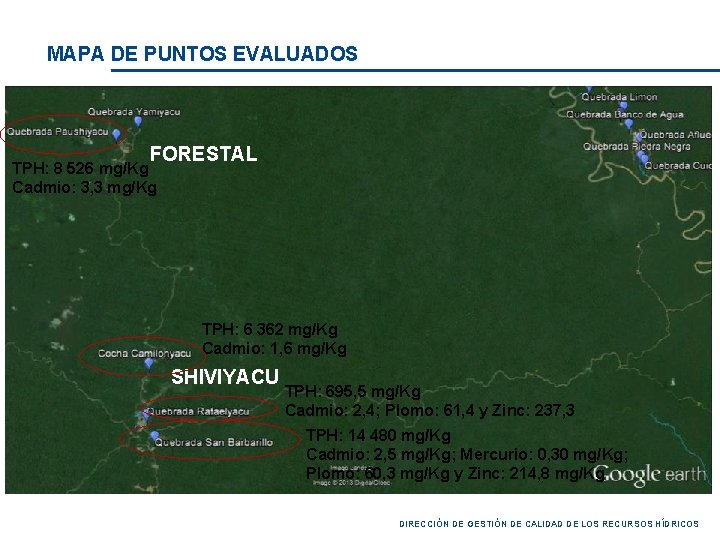 MAPA DE PUNTOS EVALUADOS BARTRA Forestal FORESTAL TPH: 8 526 mg/Kg FORESTAL Cadmio: 3,