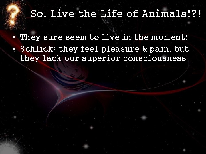 So, Live the Life of Animals!? ! • They sure seem to live in