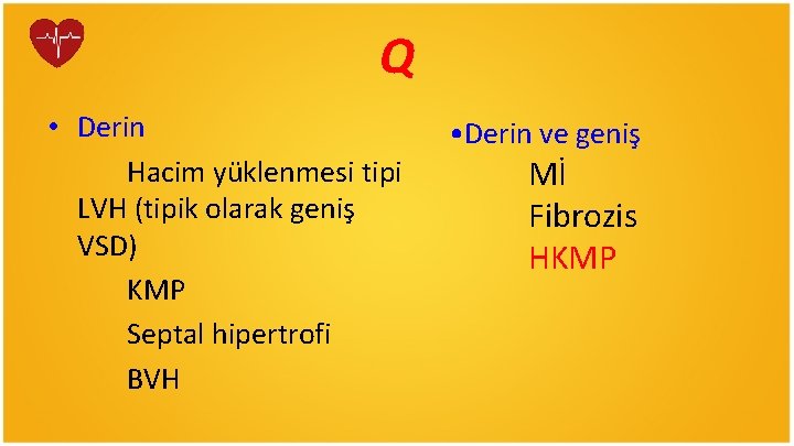 Q • Derin Hacim yüklenmesi tipi LVH (tipik olarak geniş VSD) KMP Septal hipertrofi