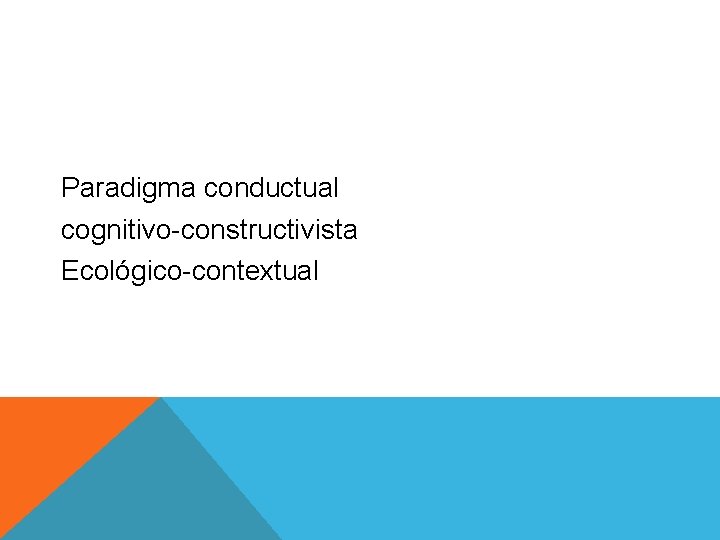 Paradigma conductual cognitivo-constructivista Ecológico-contextual 