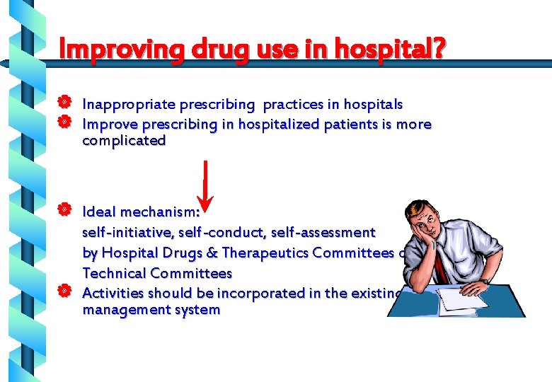 Improving drug use in hospital? | Inappropriate prescribing practices in hospitals | Improve prescribing