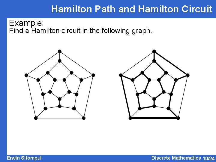 Hamilton Path and Hamilton Circuit Example: Find a Hamilton circuit in the following graph.