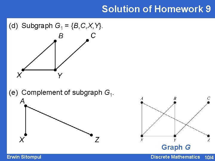 Solution of Homework 9 (d) Subgraph G 1 = {B, C, X, Y}. (e)