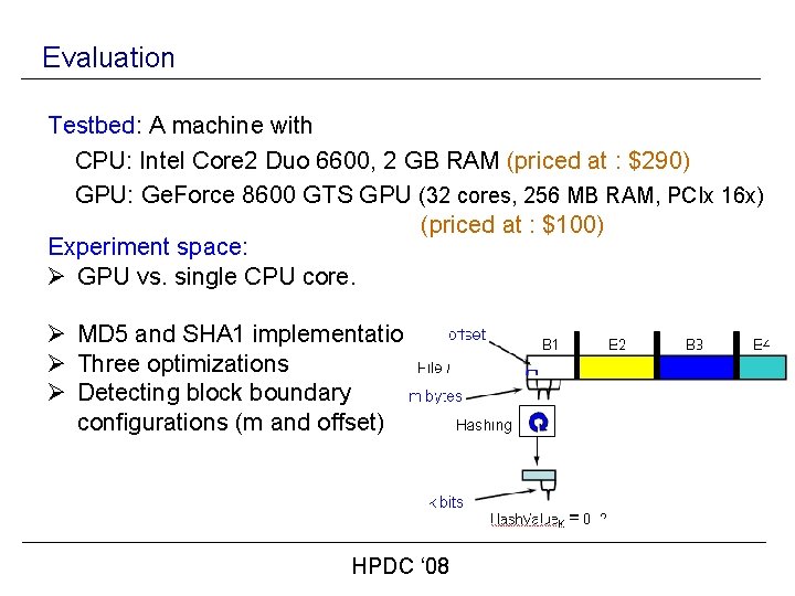 Evaluation Testbed: A machine with CPU: Intel Core 2 Duo 6600, 2 GB RAM