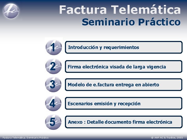 Factura Telemática Seminario Práctico Factura Telemática. Seminario Práctico 1 Introducción y requerimientos 2 Firma