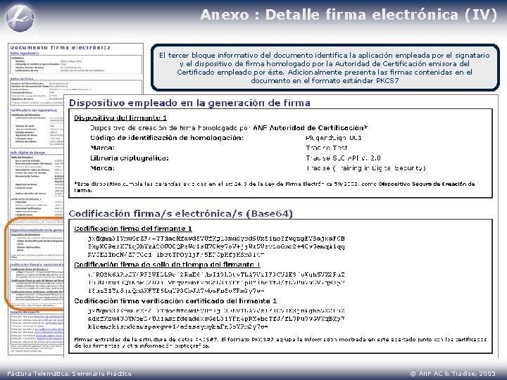 Anexo : Detalle firma electrónica (IV) El tercer bloque informativo del documento identifica la