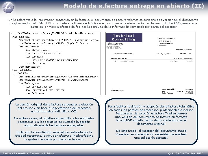 Modelo de e. factura entrega en abierto (II) En lo referente a la información