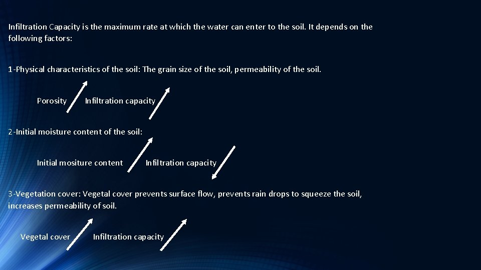 Infiltration Capacity is the maximum rate at which the water can enter to the