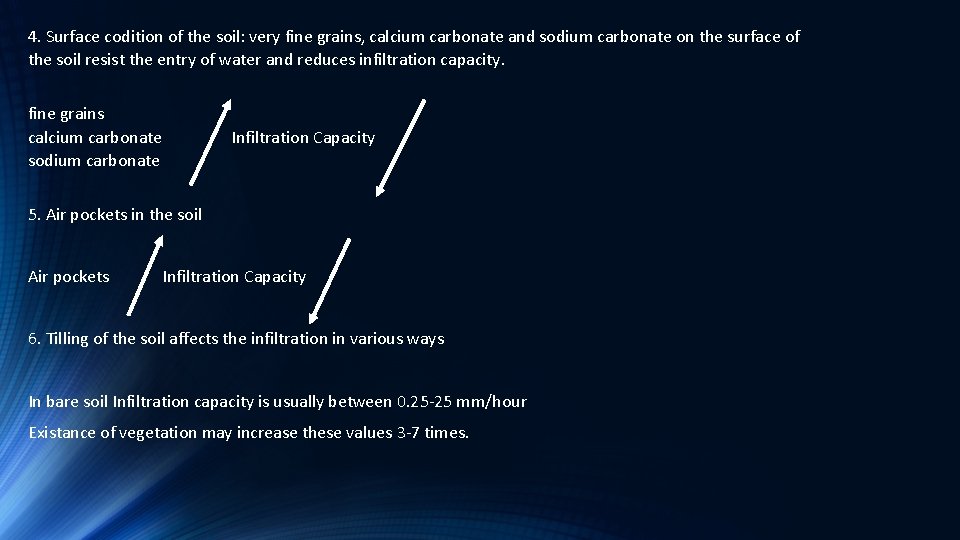 4. Surface codition of the soil: very fine grains, calcium carbonate and sodium carbonate