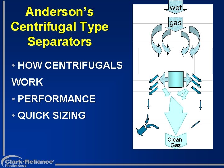 Anderson’s Centrifugal Type Separators wet gas • HOW CENTRIFUGALS WORK • PERFORMANCE • QUICK