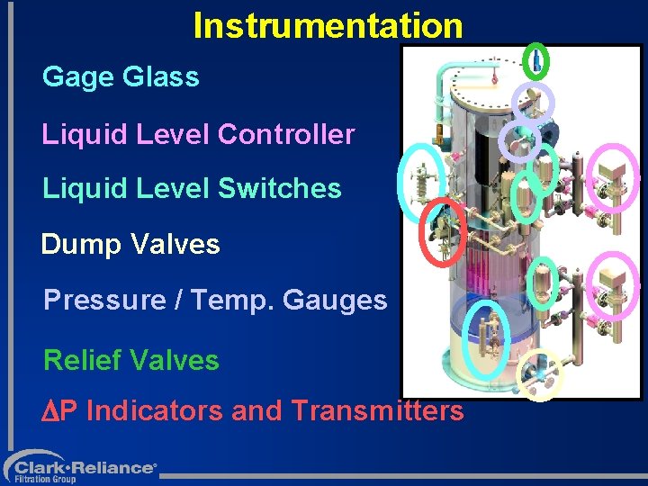 Instrumentation Gage Glass Liquid Level Controller Liquid Level Switches Dump Valves Pressure / Temp.