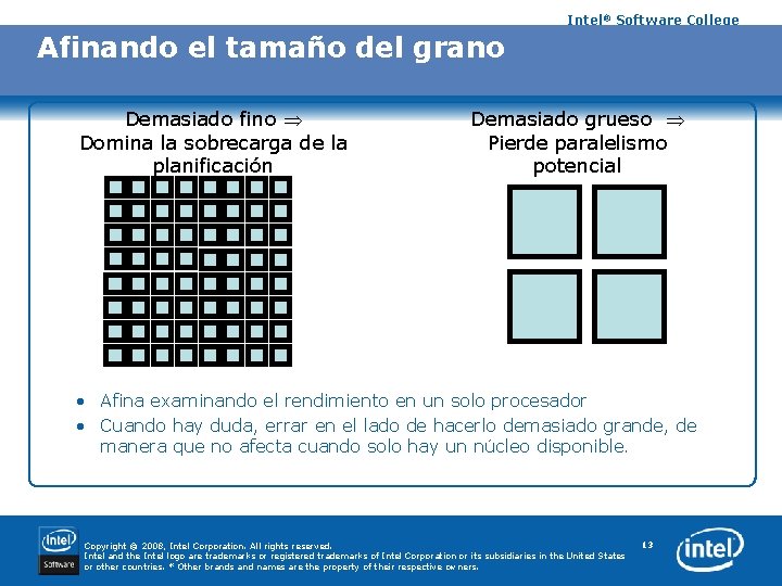 Intel® Software College Afinando el tamaño del grano Demasiado fino Domina la sobrecarga de