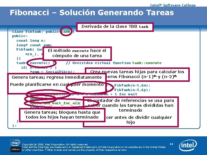 Intel® Software College Fibonacci – Solución Generando Tareas Derivada de la clase TBB task