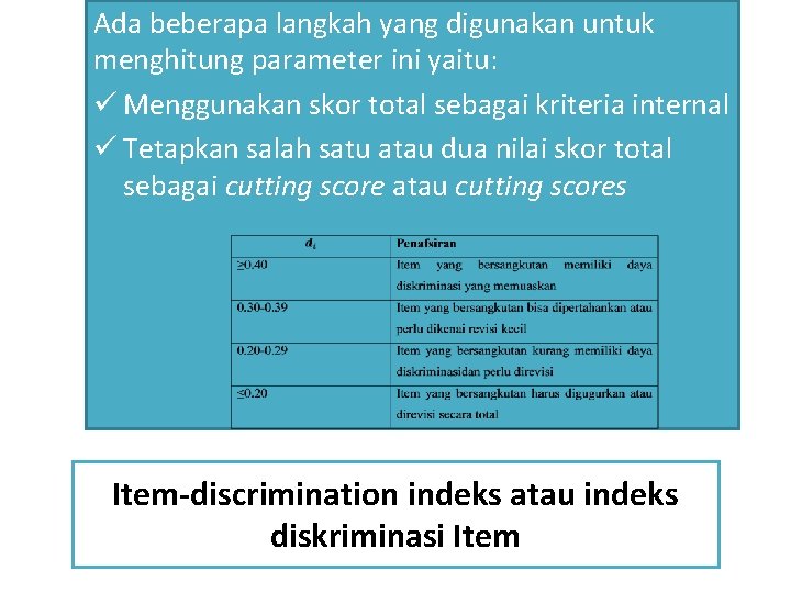 Ada beberapa langkah yang digunakan untuk menghitung parameter ini yaitu: ü Menggunakan skor total