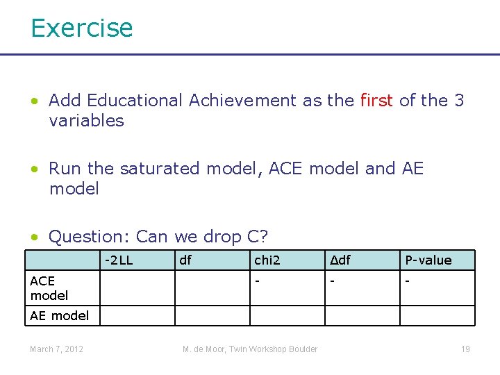 Exercise • Add Educational Achievement as the first of the 3 variables • Run