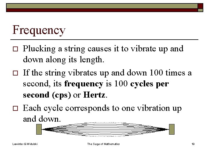 Frequency o o o Plucking a string causes it to vibrate up and down