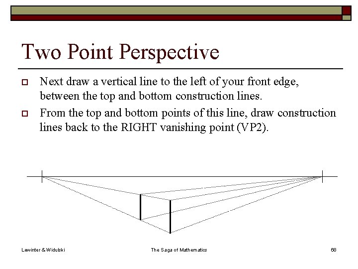Two Point Perspective o o Next draw a vertical line to the left of