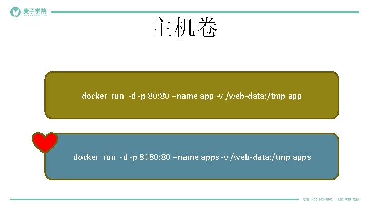 主机卷 docker run -d -p 80: 80 --name app -v /web-data: /tmp app docker