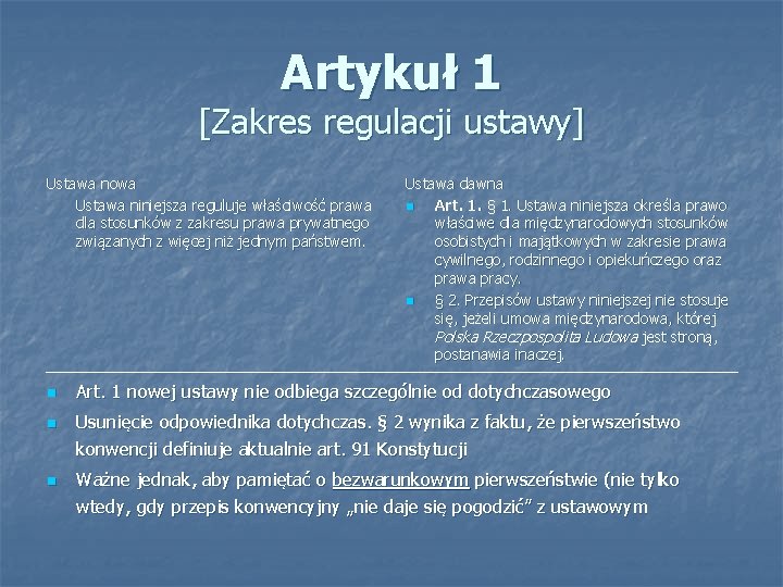 Artykuł 1 [Zakres regulacji ustawy] Ustawa nowa Ustawa niniejsza reguluje właściwość prawa dla stosunków