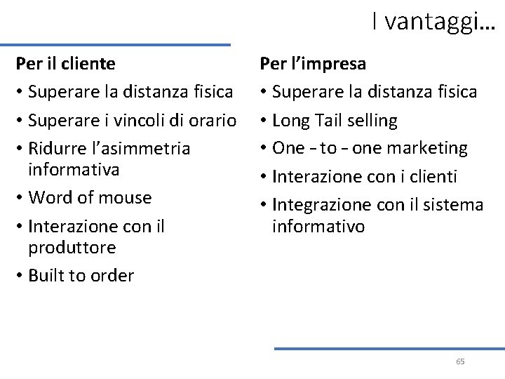 I vantaggi… Per il cliente • Superare la distanza fisica • Superare i vincoli I vantaggi… Per il cliente • Superare la distanza fisica • Superare i vincoli