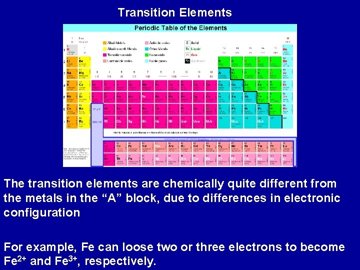 Transition Elements The transition elements are chemically quite different from the metals in the