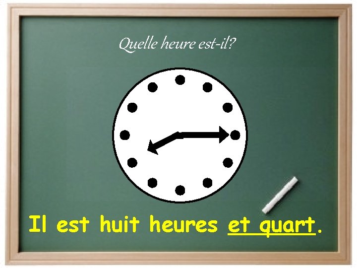 Quelle heure est-il? Il est huit heures et quart. 