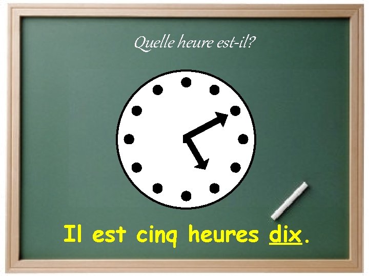 Quelle heure est-il? Il est cinq heures dix. 