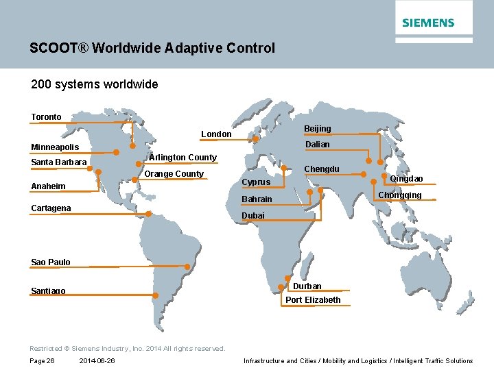 SCOOT® Worldwide Adaptive Control 200 systems worldwide Toronto Beijing London Dalian Minneapolis Santa Barbara