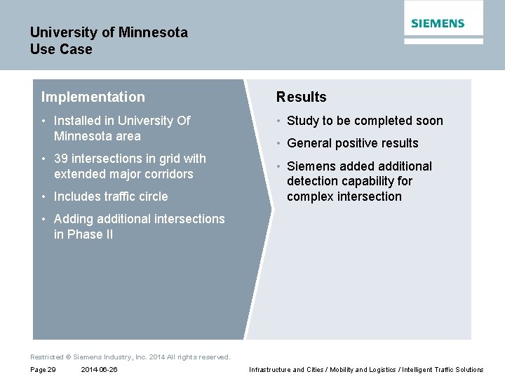 University of Minnesota Use Case Implementation Results • Installed in University Of Minnesota area
