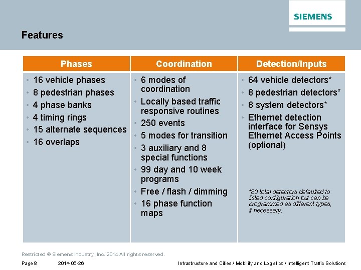 Features Phases • • • 16 vehicle phases 8 pedestrian phases 4 phase banks