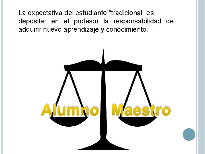 La expectativa del estudiante “tradicional” es depositar en el profesor la responsabilidad de adquirir