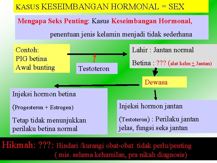 KASUS KESEIMBANGAN HORMONAL = SEX Mengapa Seks Penting: Kasus Keseimbangan Hormonal, penentuan jenis kelamin