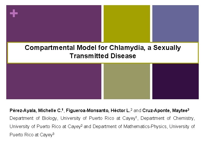 + Compartmental Model for Chlamydia, a Sexually Transmitted Disease Pérez-Ayala, Michelle C. 1, Figueroa-Monsanto,