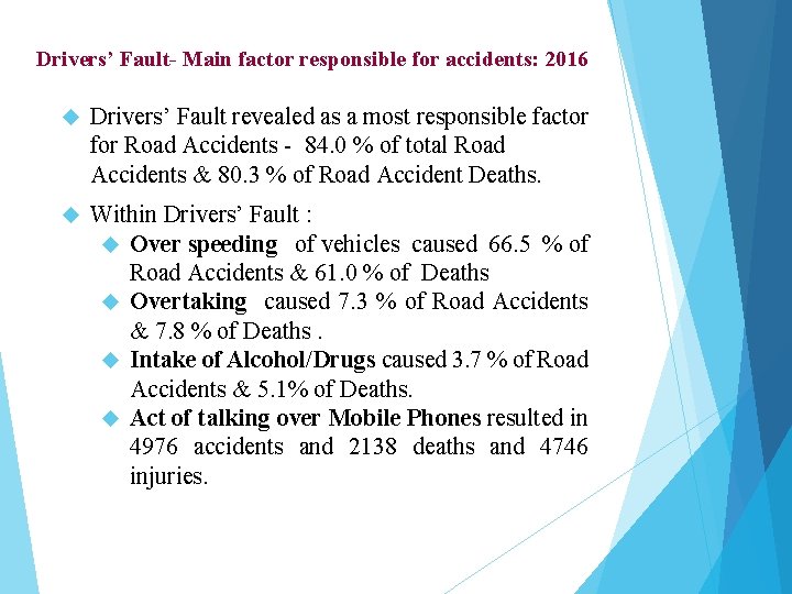 Drivers’ Fault- Main factor responsible for accidents: 2016 Drivers’ Fault revealed as a most