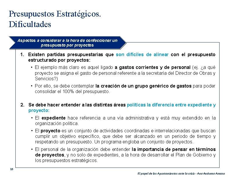 Presupuestos Estratégicos. Dificultades Aspectos a considerar a la hora de confeccionar un presupuesto por