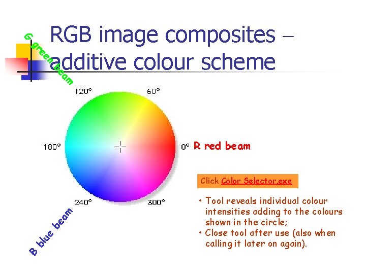 G n ee gr RGB image composites – additive colour scheme am be R G n ee gr RGB image composites – additive colour scheme am be R