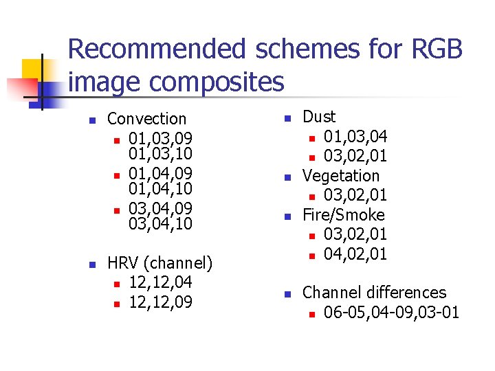 Recommended schemes for RGB image composites n n Convection n 01, 03, 09 01, Recommended schemes for RGB image composites n n Convection n 01, 03, 09 01,