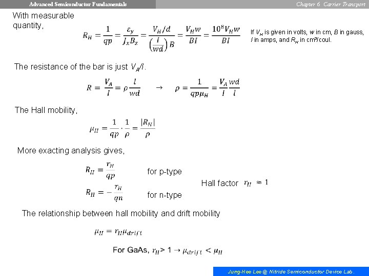 Advanced Semiconductor Fundamentals Chapter 6. Carrier Transport With measurable quantity, If VH is given