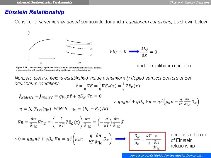 Advanced Semiconductor Fundamentals Chapter 6. Carrier Transport Einstein Relationship Consider a nununiformly doped semiconductor