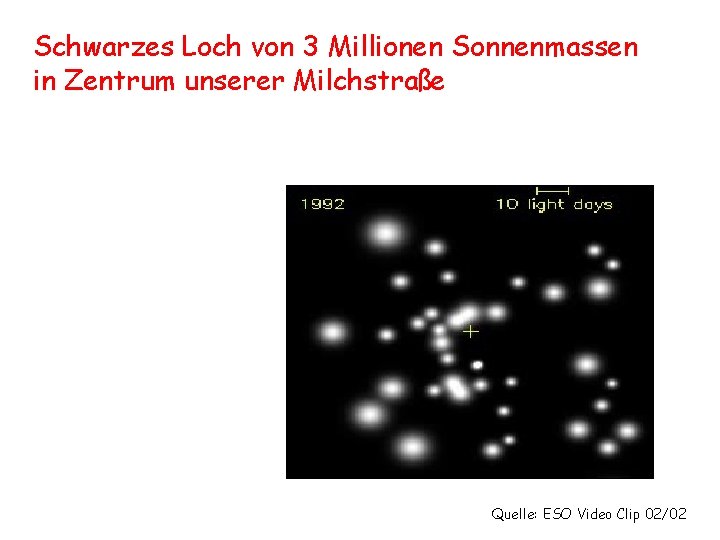 Schwarzes Loch von 3 Millionen Sonnenmassen in Zentrum unserer Milchstraße Quelle: ESO Video Clip
