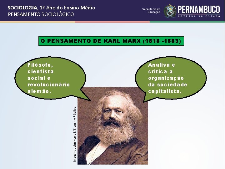 SOCIOLOGIA, 1º Ano do Ensino Médio PENSAMENTO SOCIOLÓGICO O PENSAMENTO DE KARL MARX (1818